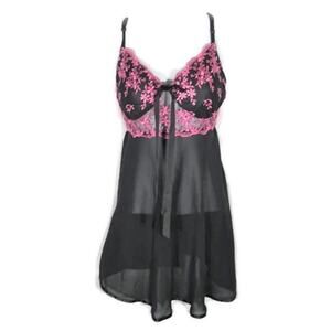 Seductive Wear Pink & Black Floral Lace Slip Dress Fairy Grunge Y2K Sz Large